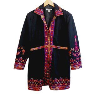 NYGARD Collection, Wool Blend Black Coat with Multi-Colored Embroidery, 12 Petit